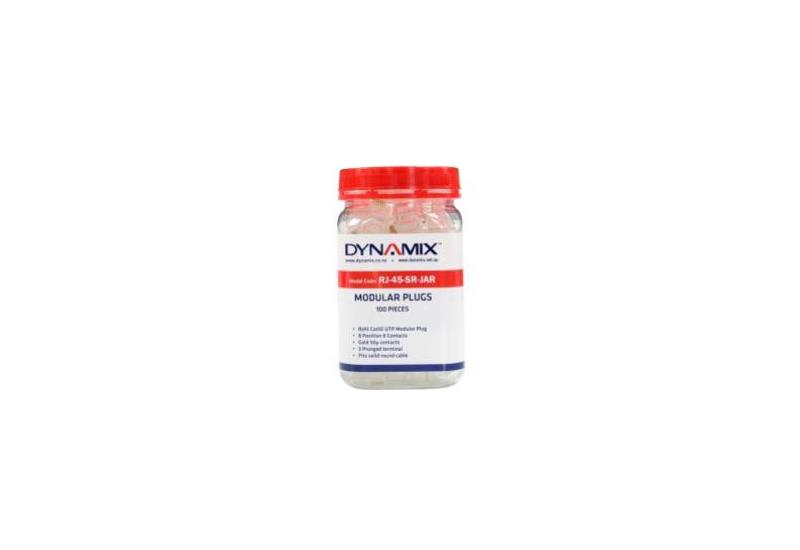 DYNAMIX RJ-45-SR-JAR - RJ-45 Plug 100pc Jar 8P8C Modular Plug (Round, Solid) 50 micron