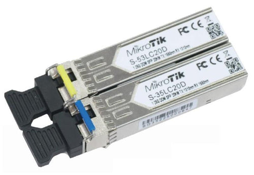 S-3553LC20D - MikroTik Pair of SFP modules, S-35LC20D (1.25G SM 20km T1310nm/R1550nm) + S-53LC20D (1.25G SM 20km T1550nm/R1310nm) S-35/53LC20D