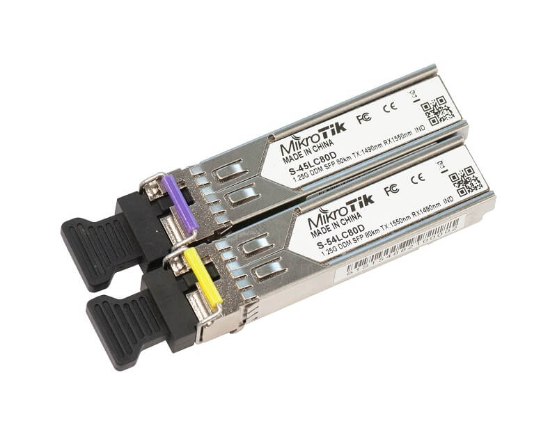 S-4554LC80D - MikroTik Pair of SFP modules, S-45LC80D (1.25G SM 80km T1490nm/R1550nm, Single LC-connector) + S-54LC80D (1.25G SM