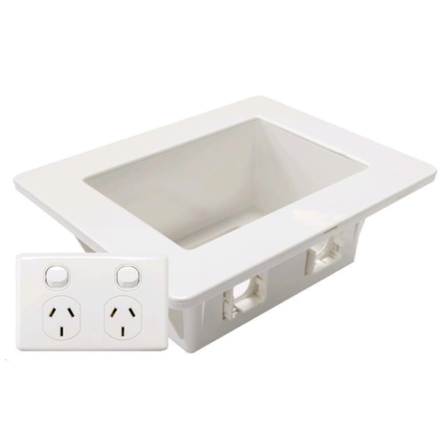 DYNAMIX AV-RPS03 - Recessed Wall Box w/ 2x Amdex Style Outlets w/ Dual Port GPO Floating Gib Install ONLY