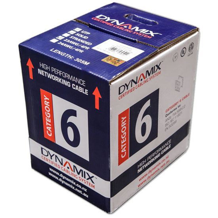 DYNAMIX C-C6-SLDWHITE - 305m Cat6 White UTP Solid Cable Roll 250MHz 23AWGx4P PVC CM UL Rated Jacket