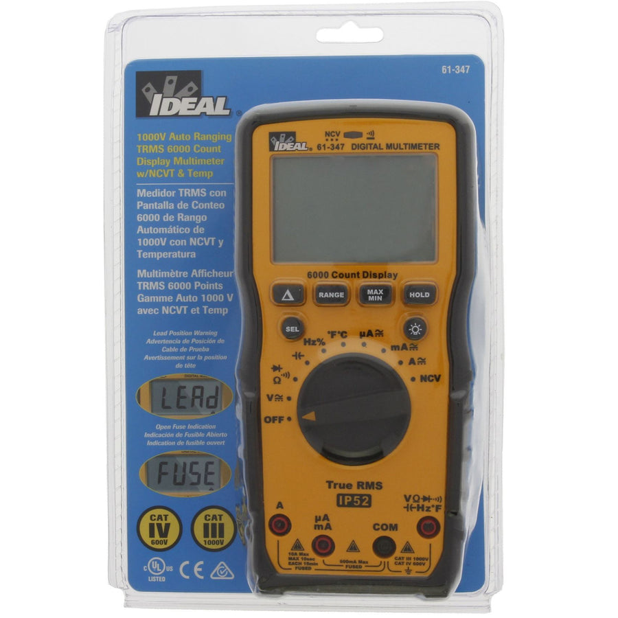 IDEAL INDUSTRIES IDL61-347 - 1000V AC/DC Multimeter. CAT IV 600V & CAT III 1000V Rating