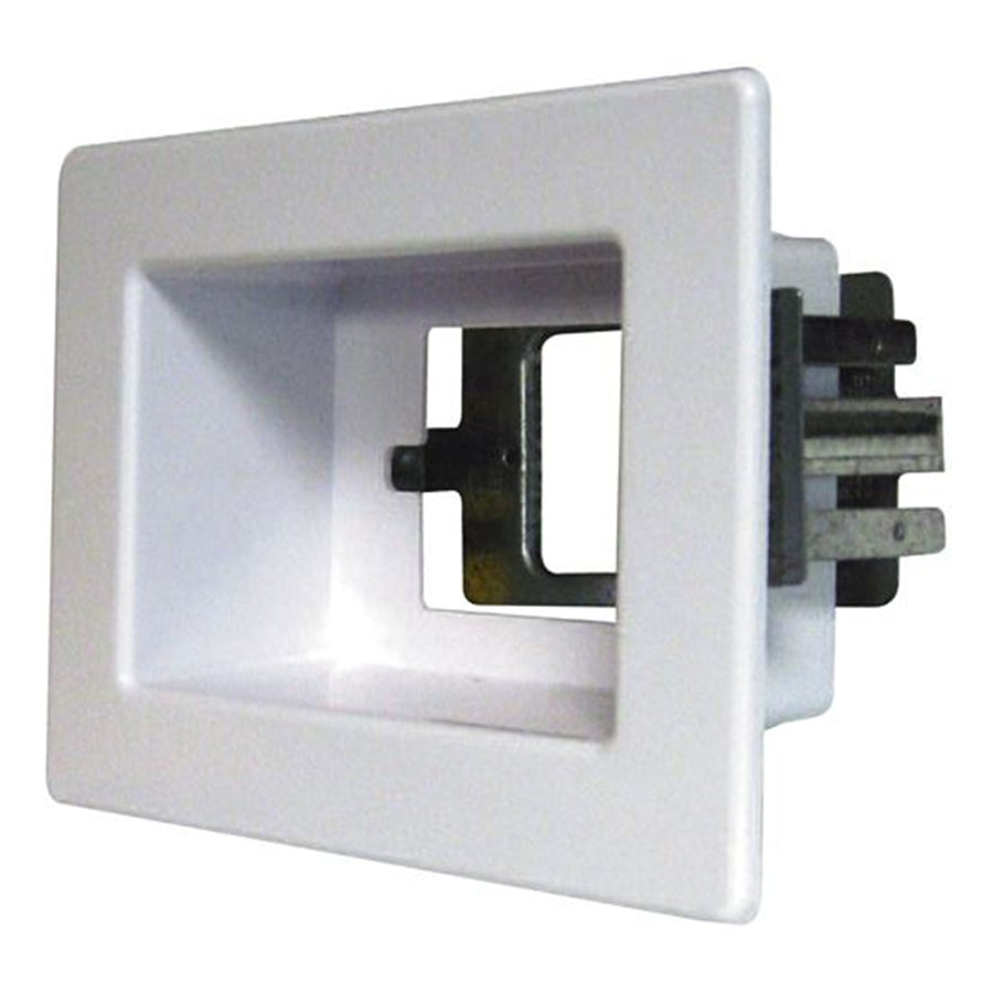 Recessed Single White Wall Box. 1x GPO Slot, Stud Mount or Floating GibNeworRetrofitnstallation.Suittable for use in 70 & 90mm Wall Cavities. Includes Metal Bracket.