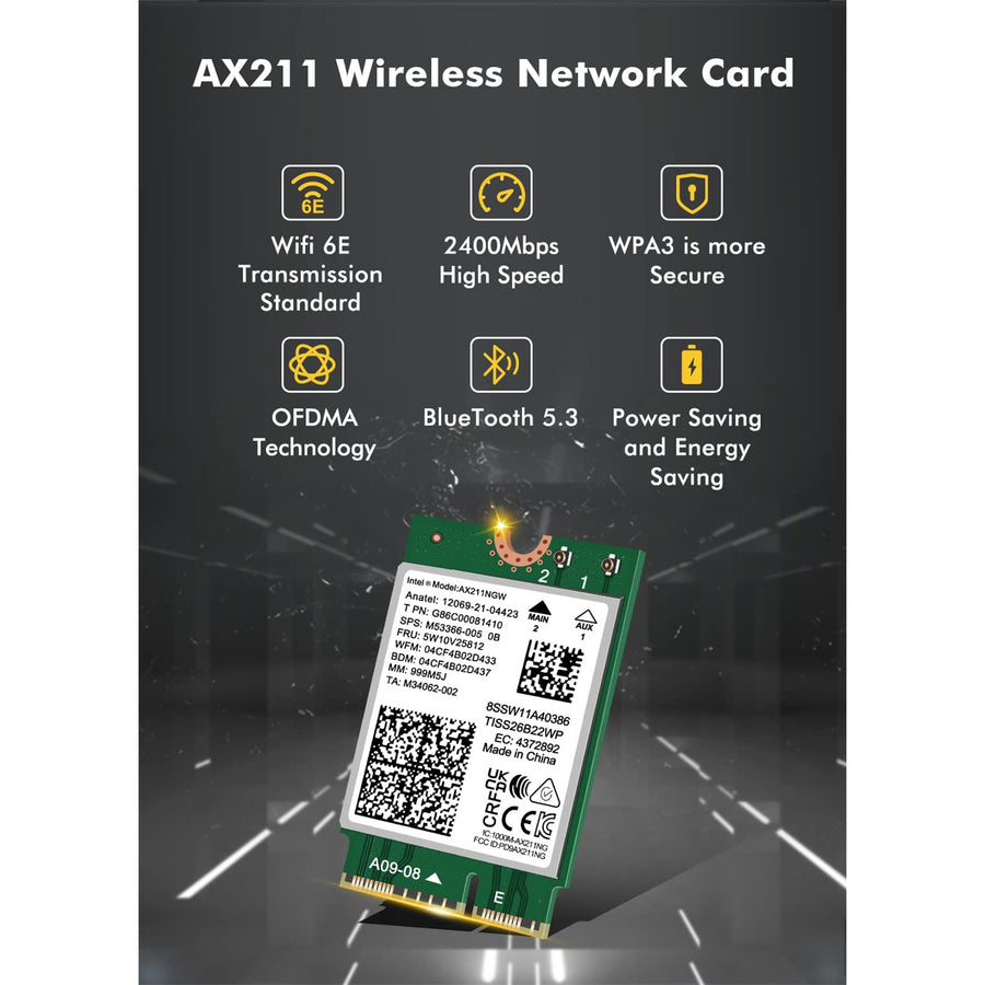 OEM  AX211 WiFi 6E + Bluetooth 5.3 Internal M.2 Wireless Adapter With Internal Antenna