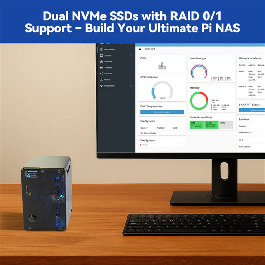 Raspberry Pi Pironman 5 MAX Dual NVMe M.2 SSD PCIe NAS RAID 0/1 Hailo-8L Mini PC Case for Raspberry Pi 5