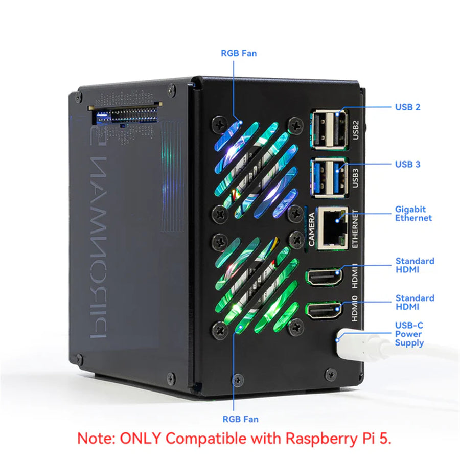 Raspberry Pi Pironman 5 MAX Dual NVMe M.2 SSD PCIe NAS RAID 0/1 Hailo-8L Mini PC Case for Raspberry Pi 5
