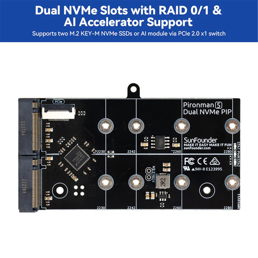 Raspberry Pi Pironman 5 MAX Dual NVMe M.2 SSD PCIe NAS RAID 0/1 Hailo-8L Mini PC Case for Raspberry Pi 5