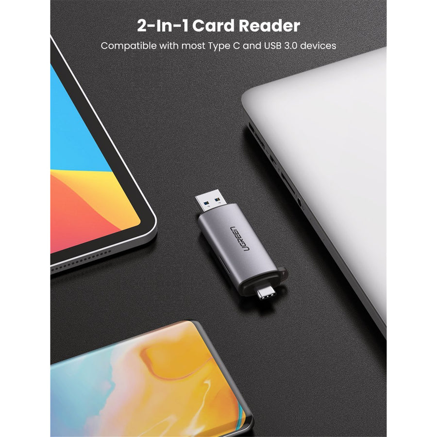 UG-50706 - Ugreen USB-C  USB-A To TF SD 3.0 Card Reader Gray