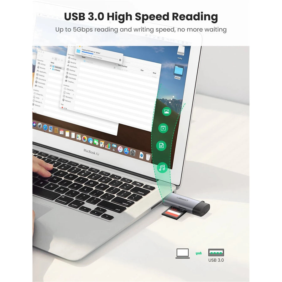 UG-50706 - Ugreen USB-C  USB-A To TF SD 3.0 Card Reader Gray