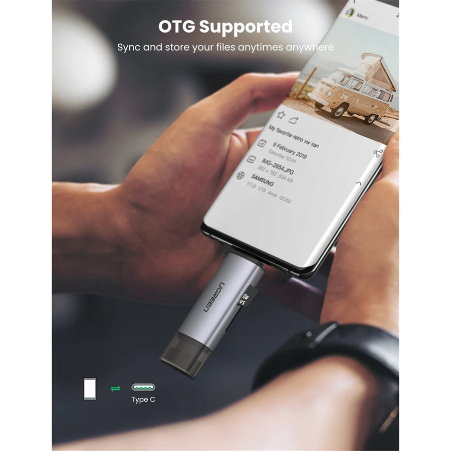 UG-50706 - Ugreen USB-C  USB-A To TF SD 3.0 Card Reader Gray