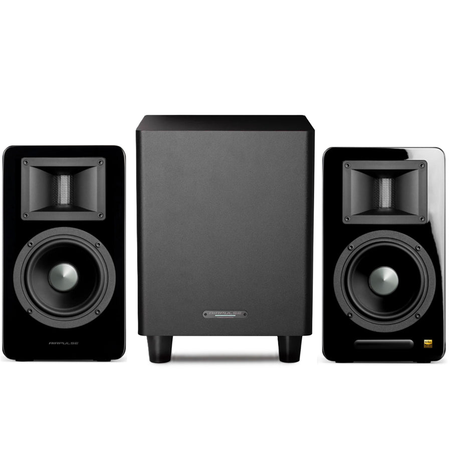 Airpulse by Edifier A100 Bookshelf Speakers + SW8 8" Subwoofer 270W 2.1 HiFi System Bundle - Gloss Black