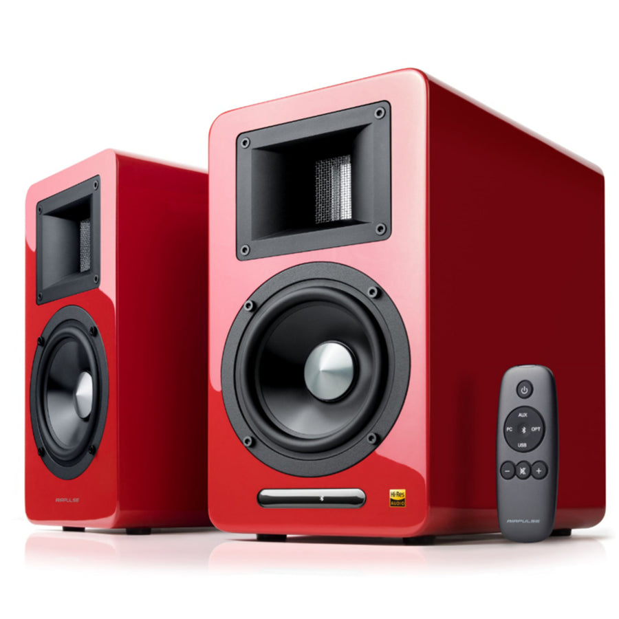 Airpulse by Edifier A100 Bookshelf Speakers + SW8 8" Subwoofer 270W 2.1 HiFi System Bundle - Gloss Red