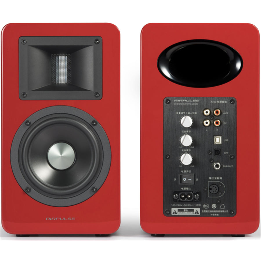 Airpulse by Edifier A100 Premium HiFi 100W Active Powered Bookshelf Speaker System - Gloss Red
