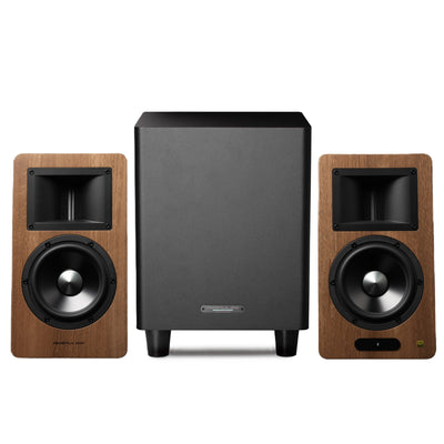 Airpulse by Edifier A200T Bookshelf Speakers + SW8 8" Subwoofer 300W 2.1 HiFi System Bundle - Walnut
