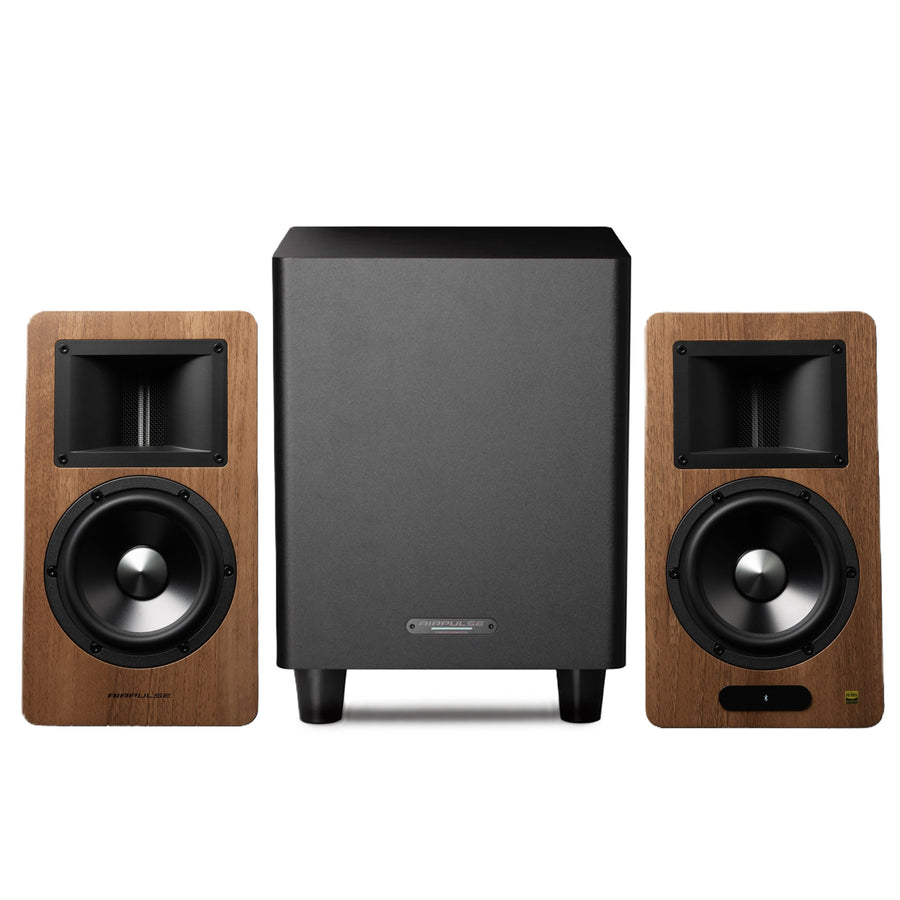 Airpulse by Edifier A200T Bookshelf Speakers + SW8 8" Subwoofer 300W 2.1 HiFi System Bundle - Walnut