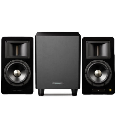 Airpulse by Edifier A200T Bookshelf Speakers + SW8 8" Subwoofer 300W 2.1 HiFi System Bundle - Black