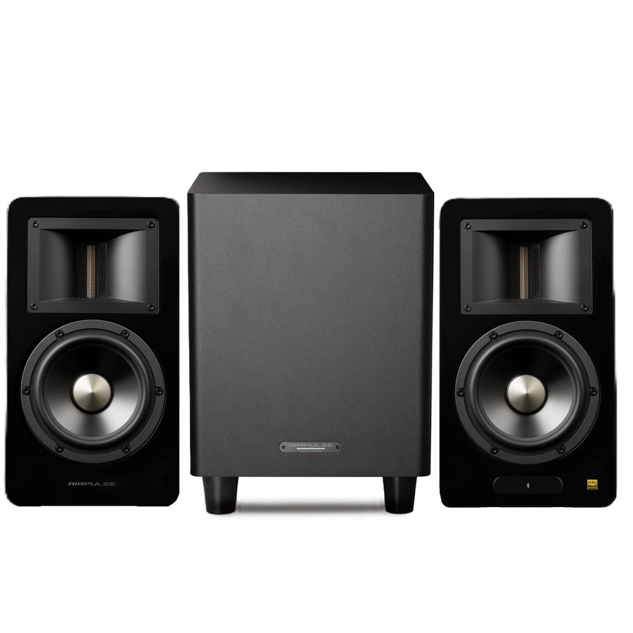 Airpulse by Edifier A200T Bookshelf Speakers + SW8 8" Subwoofer 300W 2.1 HiFi System Bundle - Black
