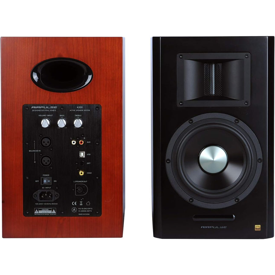 Airpulse by Edifier A300 Premium HiFi 160W Active Powered Bookshelf Speaker System - Cherry Wood
