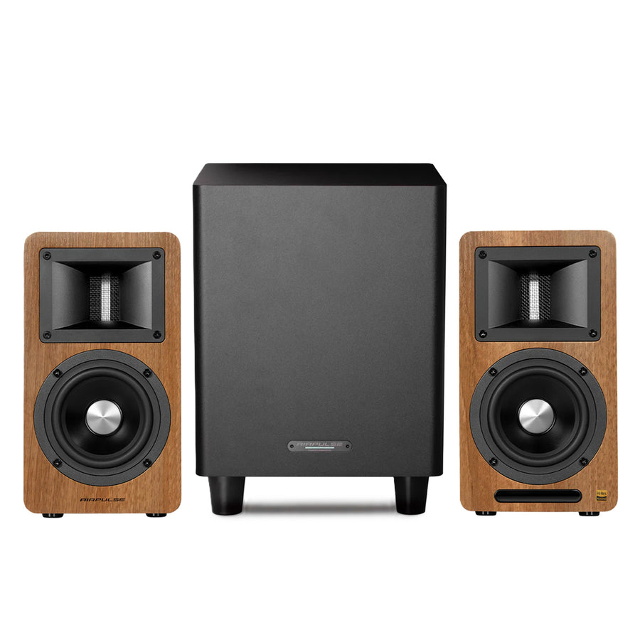 Airpulse by Edifier A80 Bookshelf Speakers + SW8 8" Subwoofer 270W 2.1 HiFi System Bundle - Walnut