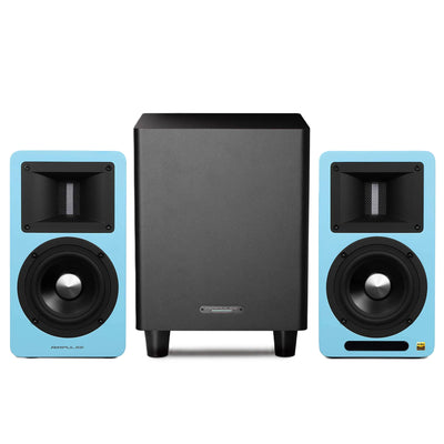 Airpulse by Edifier A80 Bookshelf Speakers + SW8 8" Subwoofer 270W 2.1 HiFi System Bundle - Tiffany Blue