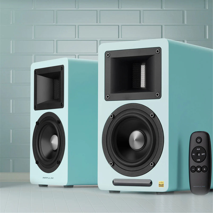 Airpulse by Edifier A80 Premium HiFi 100W Active Powered Bookshelf Speaker System - Tiffany Blue