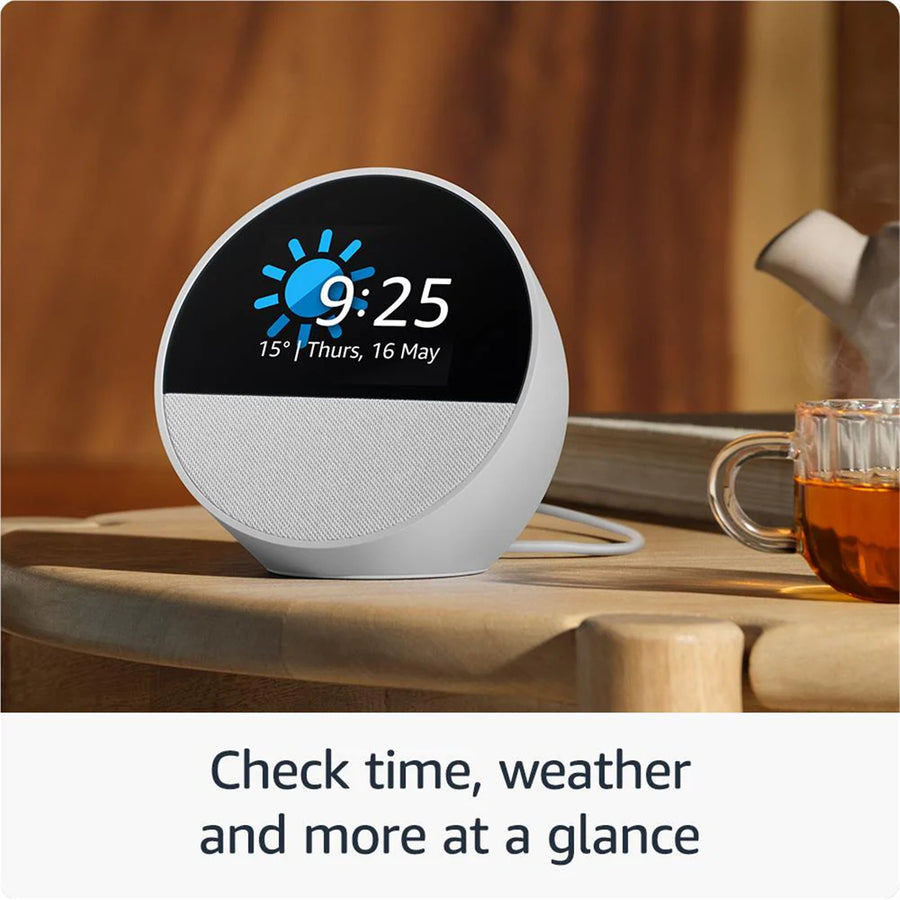 Amazon Echo Spot (2024)  Smart Alarm Clock Speaker with Alexa - Glacier White