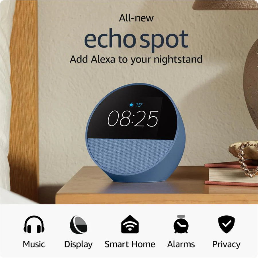 Amazon Echo Spot (2024)  Smart Alarm Clock Speaker with Alexa - Ocean Blue