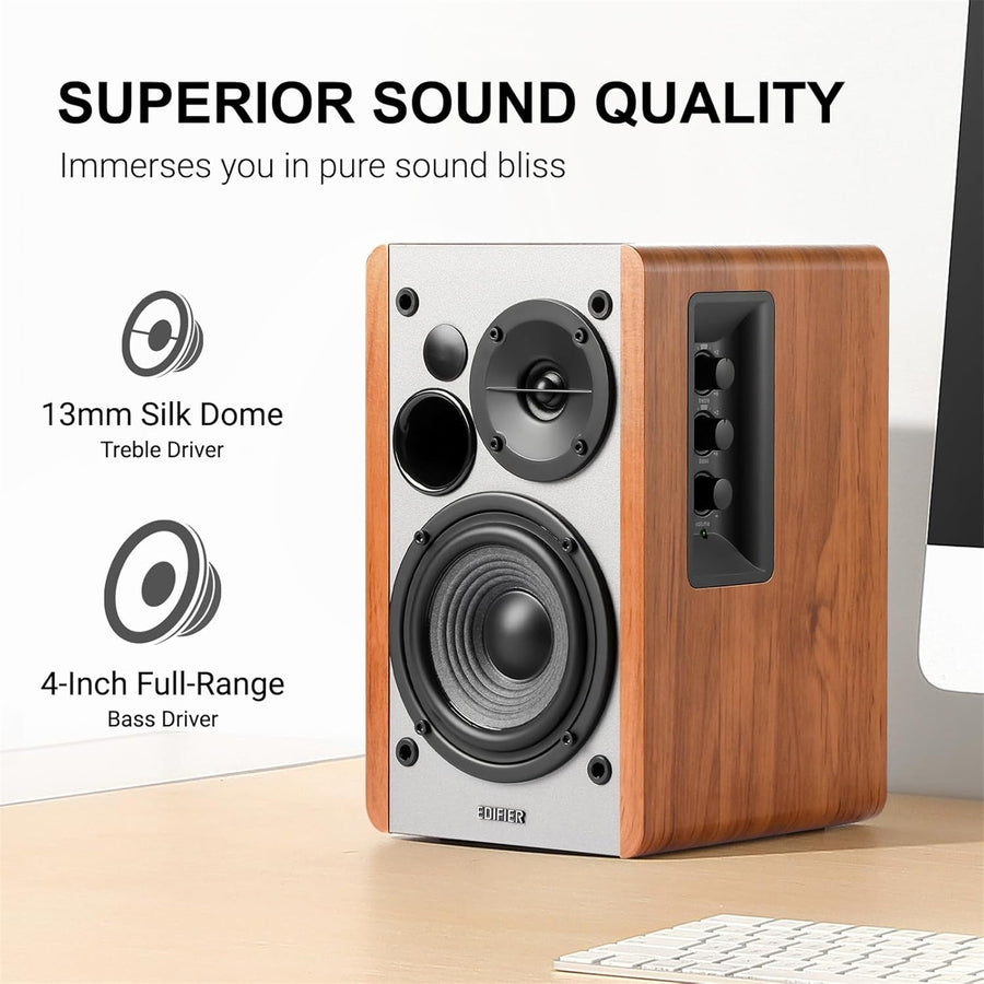 Edifier  R1280T + WiiM Mini bundle 42W Powered Bookshelf Speakers - Brown