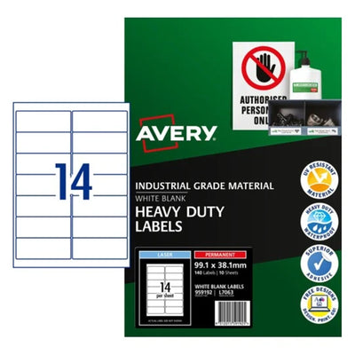 Avery 959192 Avery Heavy Duty ID Label L7063 White Laser 99.1x38.1mm 14up 10 Sheets
