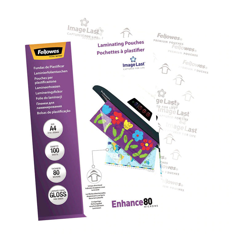 5306114 - Fellowes Laminierfolien A4 glänzend 80 Mikron, Packung mit 100