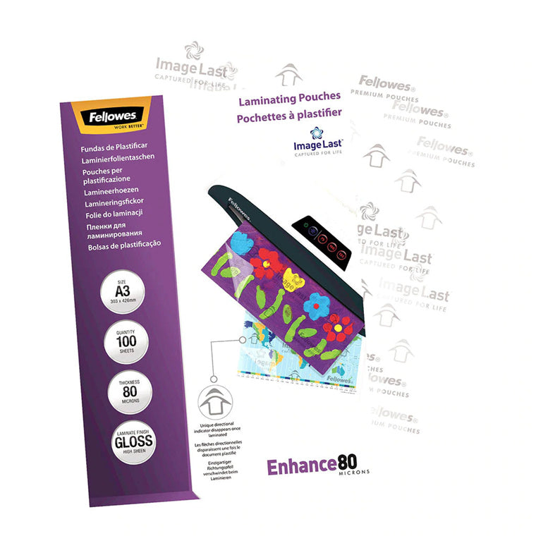 5306207 - Fellowes Laminierfolien A3 glänzend 80 Mikron, Packung mit 100 Stück