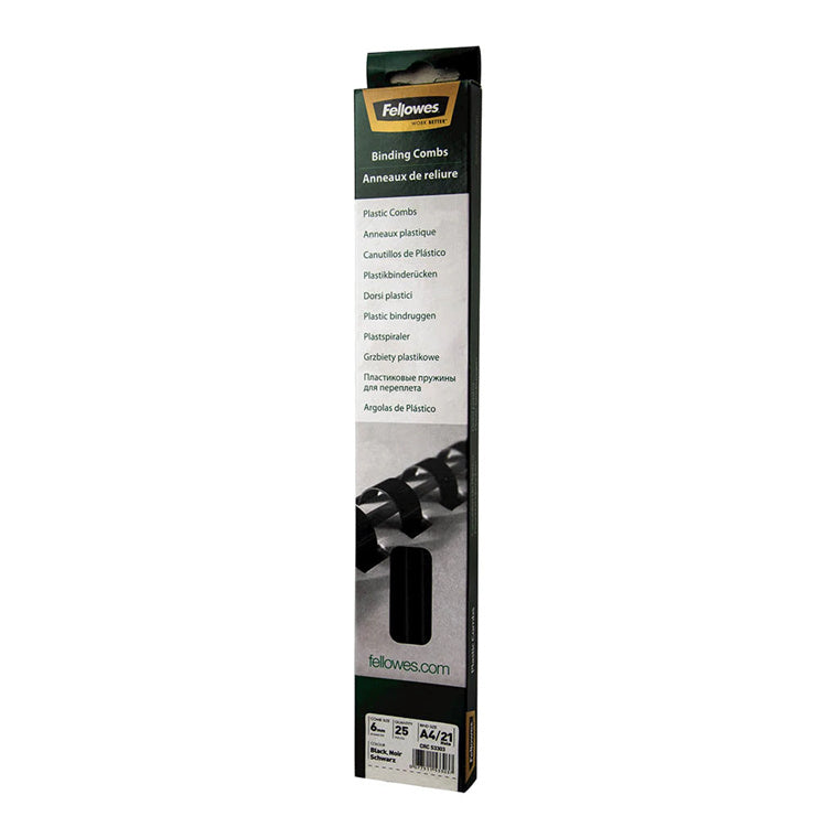 5330302 - Fellowes Plastic Binding Coils 6mm Black, Pack of 25