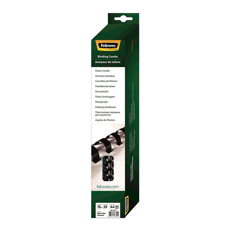 5331102 - Fellowes Plastic Binding Coils 10mm Black, Pack of 25
