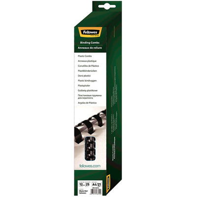 5331502 - Fellowes Plastik-Bindespiralen 12mm Schwarz, Packung mit 25 Stück