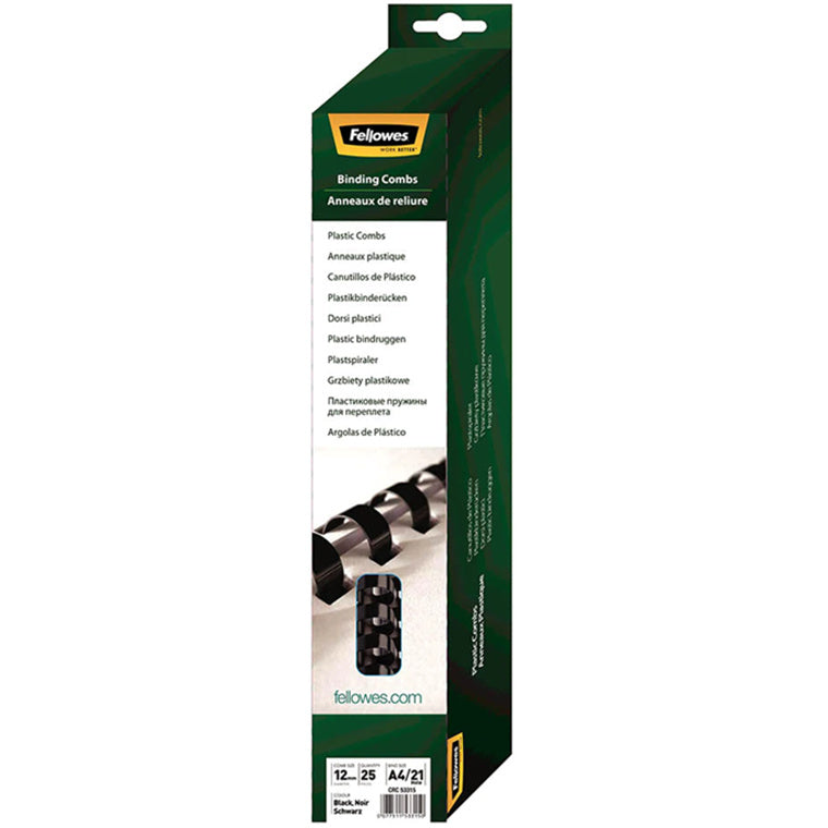 5331502 - Fellowes Plastic Binding Coils 12mm Black, Pack of 25
