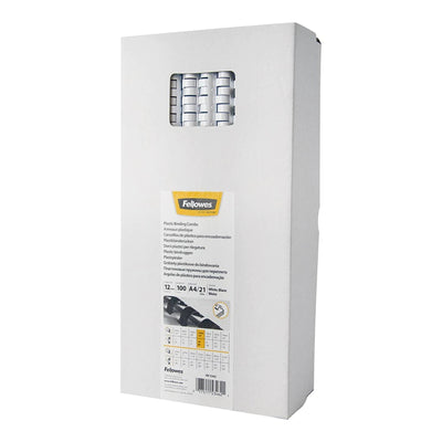 5346206 - Fellowes Plastik-Bindespiralen 12mm Weiß, Packung mit 100
