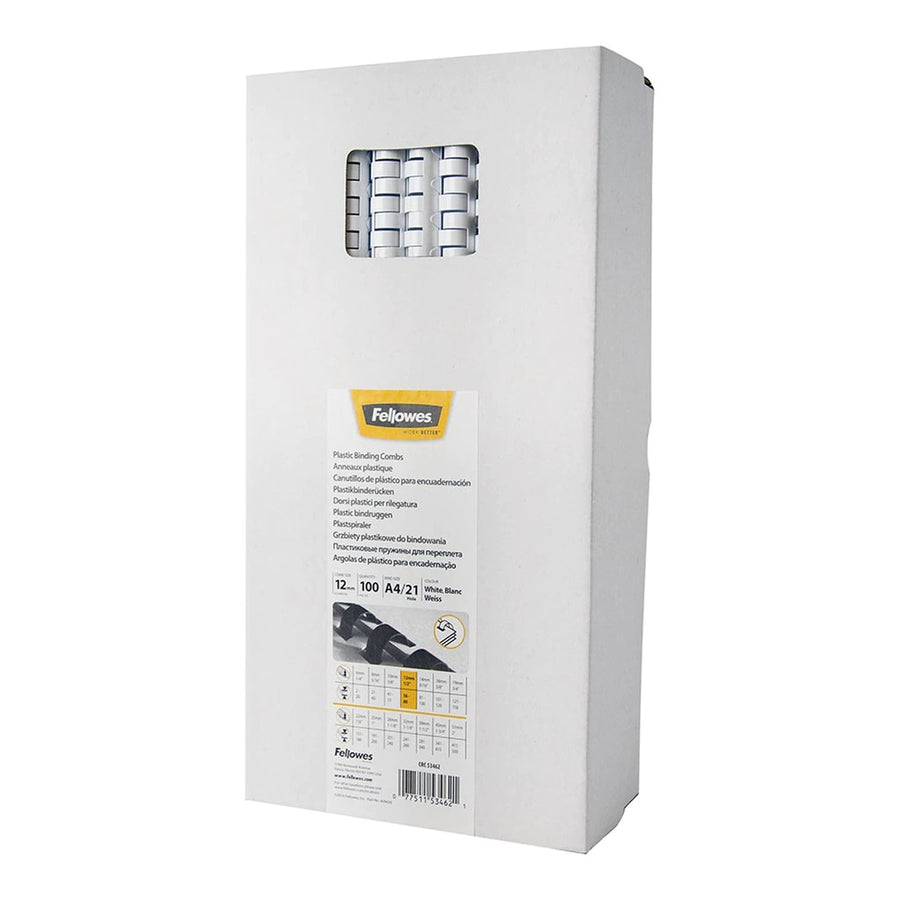5346206 - Fellowes Plastik-Bindespiralen 12mm Weiß, Packung mit 100