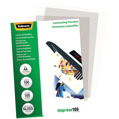 5351111 - Fellowes Laminierfolien A4 Glanz 100 Mikron, Packung mit 100 Stück