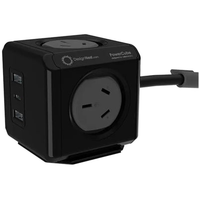 ALL-11407-BLK - ALLOCACOC POWERCUBE EXTENDED USB 2A + 1C PD 20W FASTER CHARGING AU 1.5M SURGE PROTECTOR BLACK