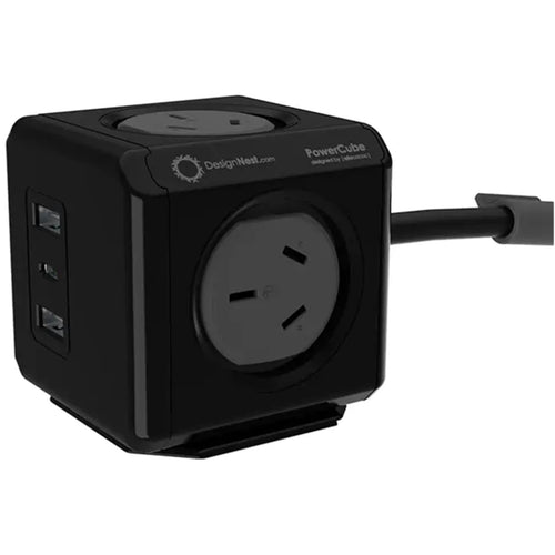 ALLOCACOC POWERCUBE EXTENDED USB 2A + 1C PD 20W FASTER CHARGING AU 1.5M SURGE PROTECTOR BLACK