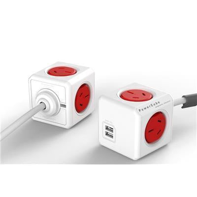 ALL-POWERCUBE54-RD - ALLOCACOC POWERCUBE Extended Outlets with USB 1.5M - Rot (0077)