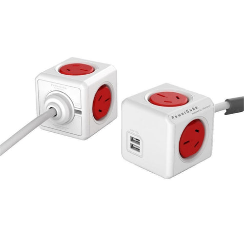 ALLOCACOC POWERCUBE Extended 4 Outlets with 2 USB 3M - Red