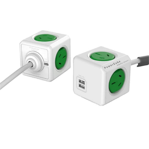 ALLOCACOC POWERCUBE Extended 4 Outlets with 2 USB 3M - Green