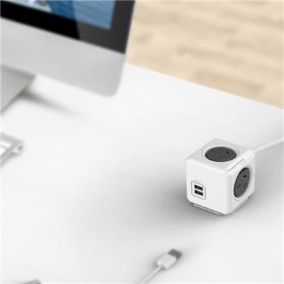 ALLOCACOC POWERCUBE Extended 4 Outlets with 2 USB, 3M - Grey