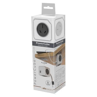 ALLOCACOC POWERCUBE Extended 4 Outlets with 2 USB, 3M - Grey
