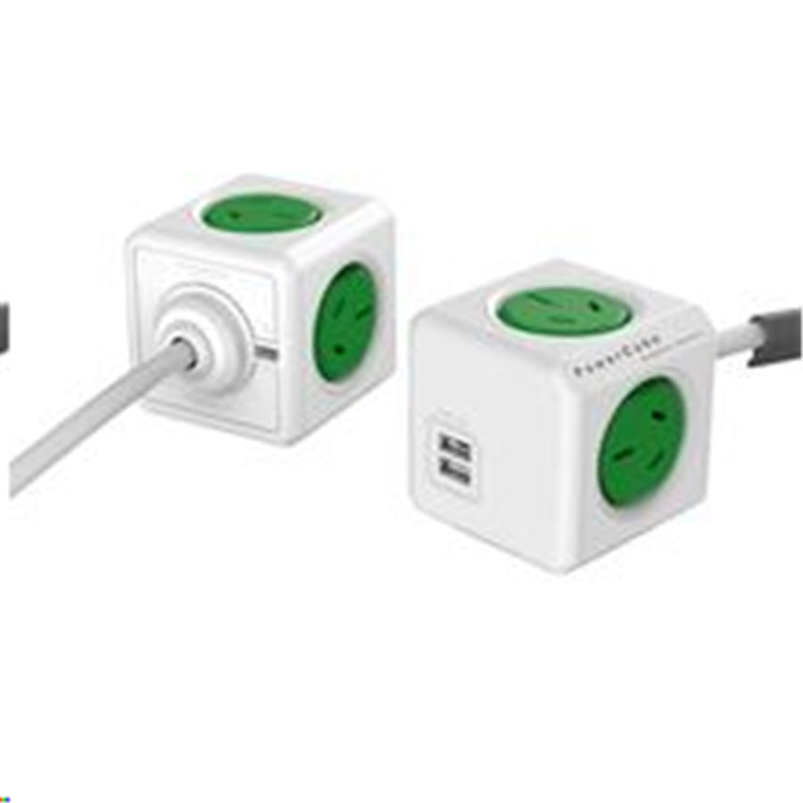 ALLOCACOC PowerCube  4 Outlet Extended USB Surge Protector with 2x USB 2.1A 10W - Green