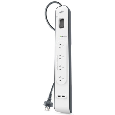 Belkin 4 Outlet Surge Protection Strip with 2x USB-A 2.4A Charging Ports