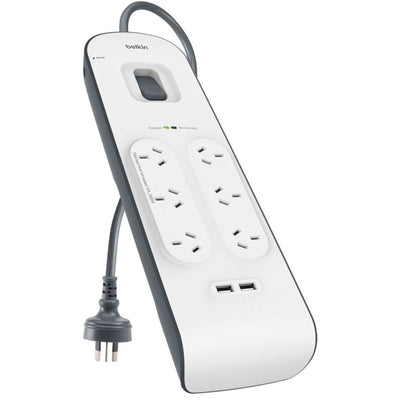 Belkin 6er Überspannungsschutz-Steckdosenleiste mit 2x USB-A 2.4A Ladeanschlüssen