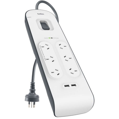 Belkin 6er Überspannungsschutz-Steckdosenleiste mit 2x USB-A 2.4A Ladeanschlüssen