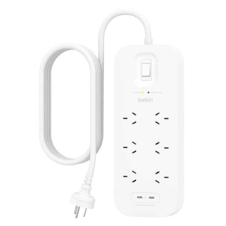 Belkin   6 Outlet Surge Protector with Dual USB-C 30W PPS Charging Port -  ( White )